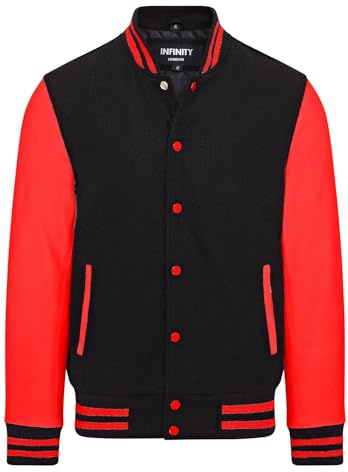 Letterman Baseball Chaqueta bomber universitaria de cuero grid y lana negro