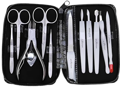 Professional 11-Piece Stainless Steel Manicure and Pedicure Care Tool Kit – Made with German Quality heavy-duty stainless steel and rust-free. Grooming gift set for Women & Men