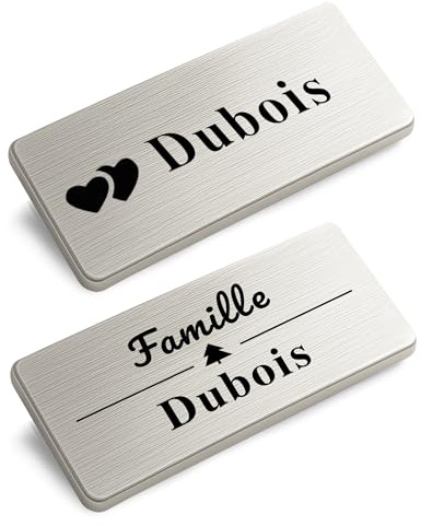 XHome 2 pièce Plaque de porte autocollante en acier inoxydable plaque nominative personnalisée avec gravure laser résistante aux intempéries pour porte d'entrée boîte aux lettres sonnette 80 * 35mm