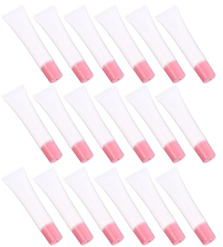 DECOMELODY 50 Stück Lippenbalsam Hüllen Transparente Lippenpflegestift Tube mit Pinkem Rand Auslaufsichere Leichte Kosmetik Squeeze Tuben Nachfüllbare Lippenpflege Behälter für Reise und