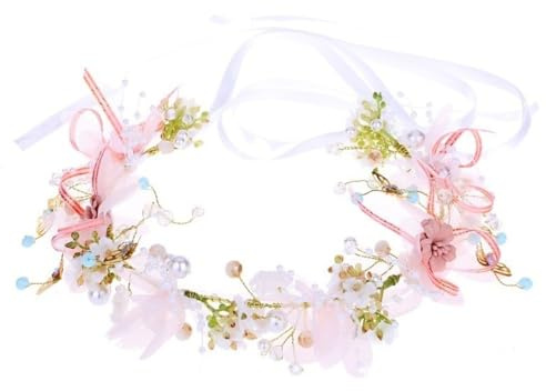 Diadema con corona de flores, mariposa, perla, guirnalda, diadema, estilo coreano (diadema y pulsera)