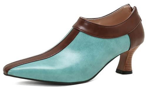 MiaZane Décolleté Bicolore da Donna in Pelle PU Punta A Punta Tacco Kitten Design Slip On Elegante E Vintage Comode A Tacco Medio per Ufficio E Uso Quotidiano,Blu,44 EU