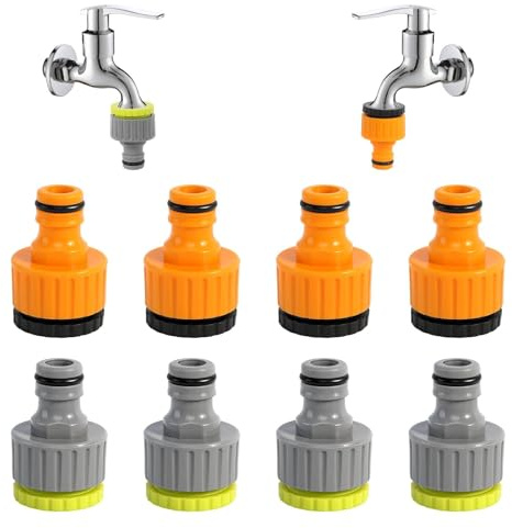 12 Stück Hahnverbinder, 2-in-1 Wasserhahn Adapter Set, 1/2 Zoll 3/4 Zoll Adapter Wasserhahn Kunststoff Adapter Kupplung Schlauchanschluss mit Innengewinde für Wasserhahn