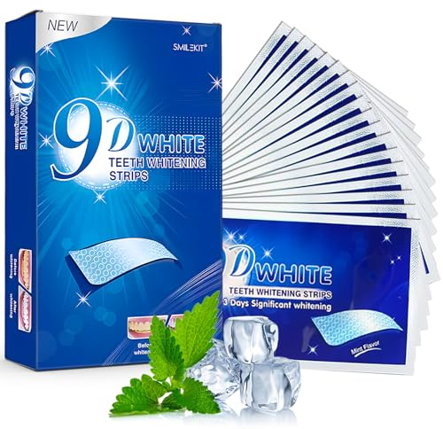 28 Tiras Blanqueadoras Dentales 9D, tiras profesionales de blanqueamiento de dientes, Tecnología De Tira Seca Antideslizante, dientes más blancos, resultados rápidos de