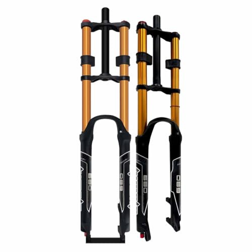 LHHL MTB Fahrradgabel 26 27,5 29 Zoll Doppelte Schulterkontrolle Downhill-Federung DH Luftdruck Gerades Rohr Ultraleicht Fahrrad Stoßdämpfer Rebound Adjust(Gold,29)