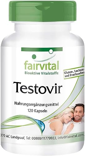 Fairvital | Testovir - Crisina + Ortiga + Muira Puama + Pimienta Negra - Suplemento VEGANO - Dosis elevada - 120 Cápsulas - Calidad Alemana