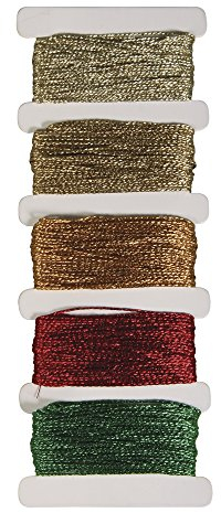 Rayher 53587616 Metallic-Garn Stitch & Knot, Metallictöne, 5 Farben je 10 m (50 m), Kreuzstich-Garnset, Stickgarn Set, Knüpfgarn, Garn für Freundschaftsbänder, Gold