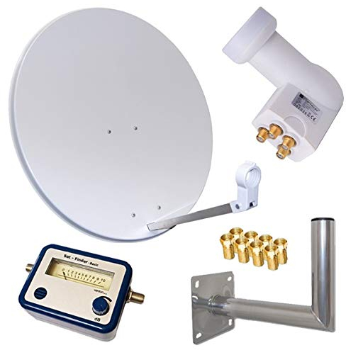 netshop 25 HD Sat Anlage 80cm Spiegel + Opticum Quad LNB für 4 Teilnehmer + 40cm Wandhalter + SAT Finder (3 Farben wählbar)
