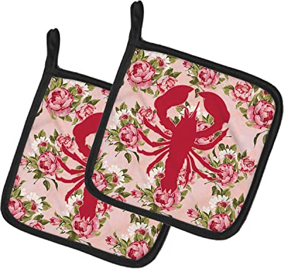 Caroline Treasures aragosta shabby chic, rosa, paio di presine bb1015-rs-pk-pthd 7.5hx7.5 W rose, multicolore