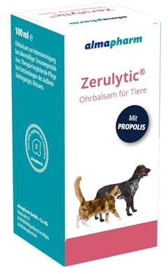 almapharm Zerulytic | 100 ml | Ohrbalsam für Tiere | Zur Intensivreinigung bei übermäßiger Zerumenproduktion | Therapiebegleitende Pflege bei Entzündungen des äußeren Gehörganges