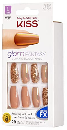KISS Glam Fantasy Collection, Don't Lose My Number, Special FX Gel Nails, Includes 28 False Nails, Nail Glue, Nail File, and Manicure Stick