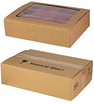 5x Versand-Set/ 3er Flaschen Geschenkkarton Natur/Rot, Fenster + DHL zertifizierter Versandkarton