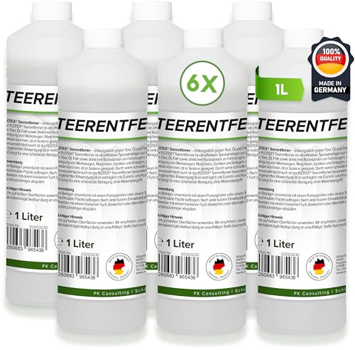 Flotex® Profi Teerentferner Auto - 6x1L I Teer Entferner für Auto, Wohnmobil, Werkzeuge & Mehr - Löst effektiv Rückstände von Teer, Bitumen, Öl & Fett I Bitumen Entferner, Baumharzentferner