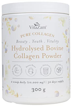 VitaZam Bovine Grass Fed Collagen Protein Powder - Pure Peptide for Skin, Hair, Nails & Joints – Gut Support, Gluten Free, Paleo Friendly, Flavourless, Easily Mixes into Liquid 30 Servings. Made in UK