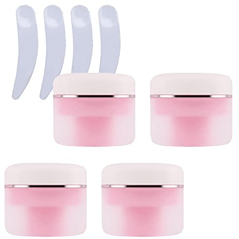 ZEOABSY 4 Stück 30ml Leere Rose Doppelwandig Kunststoff Cremedose mit Schraubdeckel mit Silberrand,Kunststoffdose Tiegel Schraubdose Salbentiegel Kosmetik-Dose für Gels Cremes