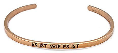 Eleganter Armreif rosegold mit Mantra und Spruch - Gravur bis ca. 16 cm. Es ist wie es ist