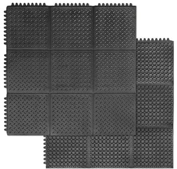Floordirekt Gummimatte mit Stecksystem | Vielseitige Bodenmatte für Innen & Außen | Geriffelt & befahrbar | Unterseite mit Drainage | Arbeitsplatzmatte (92 x 92 cm)