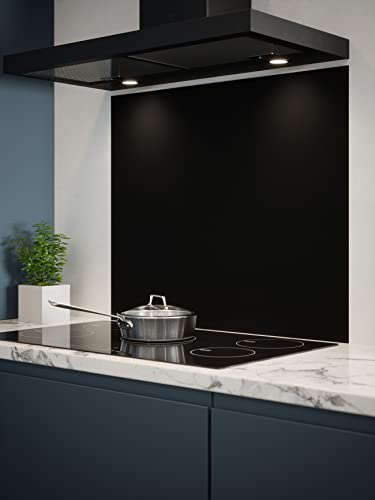 Generic Toughened Glass Kitchen Splashback 6mm, Matt Black, 900 x, 900mm | Handmade in the UK with peel-and-stick backing for simple installation behind range cookers, plus a 5-year guarantee.