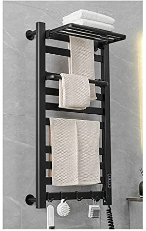 Scalda Asciugamani da Parete Scaldasalviette Elettrico con Timer E Termostato, Stendino Scaldasalviette A Parete, Facile da Installare (Color : Black)