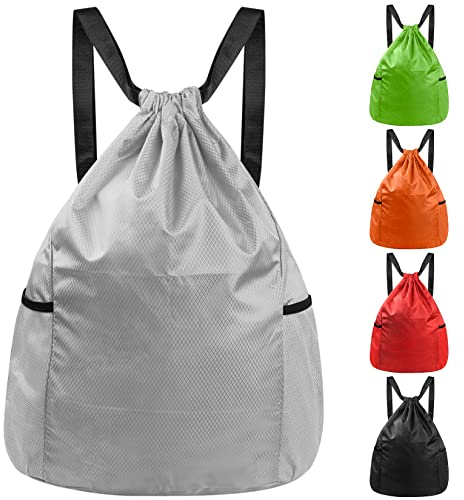 HexinYigjly Wasserdichter Turnbeutel & Rucksack mit Kordelzug, Sport- & Schwimmtasche, Gymsack für Herren & Damen, ideal für Schule, Reisen, Fitness & Schwimmen, (Grau)