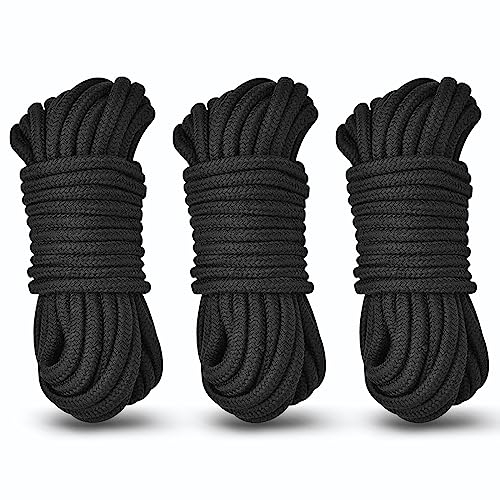 Aorgasms Corda di Cotone Morbido - 3x10M Corda per Tutti Gli Usi Corda Multiuso da 8MM Corda Spessa Intrecciata per Legare Nodi per Artigianato Fai-da-te, Decoro, Giardino, Corda da Campeggio (Nero)