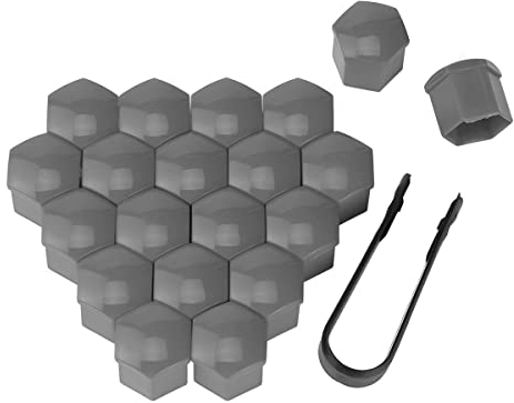 CGEAMDY 20 Pezzi 17mm Universale Tappo A Vite Ruota, Plastica Copri Dado Vite Copridado per Auto, Coperchio di Protezione del Dado Esagonale del Pneumatico con Strumento di Rimozione (Grigio)