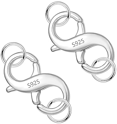 Sterling Silber 925 Kettenverschluss, ALEXCRAFT 2 Stück Silber Doppel Karabinerverschluss Schmuckverschluss Hummerschere Verschluss für Halskette Armband Kettenanhänger Zubehör Schmuckherstellung