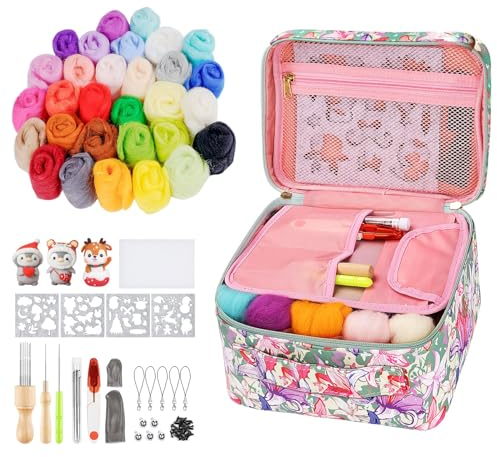 Homewit 30 Farben Nadelfilz Set Filzen Starterset 77 Stück Filzen Trockenfilzen Set Filznadeln zum Trockenfilzen für Anfänger DIY Filz Tier Handwerk