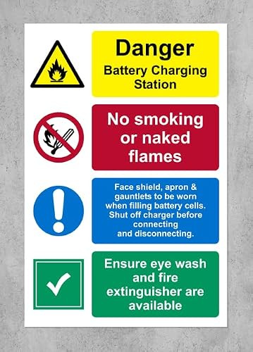 Danger battery charging area Safety sign - 1.2mm Rigid plastic 300mm x 200mm Case (Pack of 5)