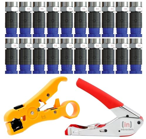 Kit profesional de herramientas de cable coaxial con herramienta de compresión, pelacables coaxiales, crimpadora y conectores de 20 F para cable coaxial RG6, RG59, WF100, CT100