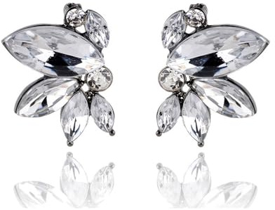 FDEETY Orecchini da Donne Marquise Cluster Orecchini Pendenti Sposa Gioielli per Spose Orecchini Pendenti da Matrimonio (Bianca)