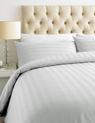 Bedtime Comforts Ltd 3/4 SMALL DOUBLE SIZE 4' BED DUVET QUILT COVER + 2 PILLOWCASES L79 x W67-100% Cotton SATIN STRIPE WHITE