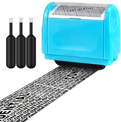 AUXHCYL Confidential Roller Stamp, Data Defender, Identity Theft Protection Roller Stamp, Including 3-Pack Refills, Anti Theft and Privacy Safety(Blue)