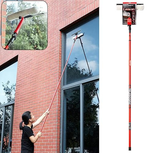 3.5M Extra Long Telescopic Window Cleaning Brush | Microfibre Head | Integrated Squeegee | 180° Swivel Head | Ideal for Tall Houses Buildings High Windows | Pro Extendable Cleaner Kit