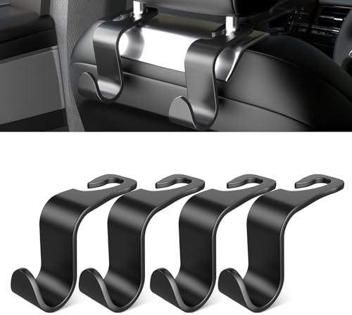 SUTOUG Gancio posteriore per sedile auto, accessori per interni auto, confezione da 4 ganci in plastica nera, adatti per borse, borse della spesa, vestiti, cassetta degli attrezzi portatile
