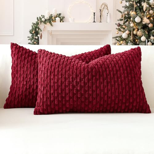 Sungeek 2er Set Kordsamt Kissenbezüge, Dekorativ Zierkissenbezüge Weich Kissenbezug Dekokissen Sofakissen Boho Deko Bezug Kissenhülle für Sofa Schlafzimmer Wohnzimmer (40x60 cm, Weinrot)
