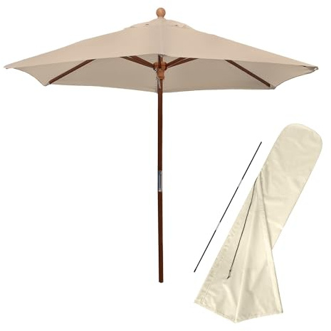 anndora Sonnenschirm 2,5m rund Holzgestell - Polyesterstoff Dark Natural + Husse
