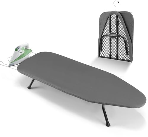 Foldable Ironing Board, Heat Resistant Cover Iron Board with Steam Iron Rest,Portable Tabletop Ironing Board wiht Non-Slip Feet for Home Travel Use,Space-Saving, Adjustable Height Up To 81cm