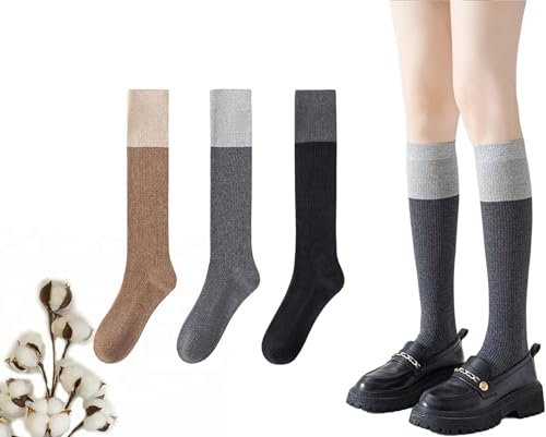 FENXIXIONE Casual Womens Calf Knie Hohe Strumpf Socken Tube Boot Stricken Baumwolle Warm Lange Thermische Knöchel Socke Größe 5-10.5 (3Packung-a,Einheitsgröße)