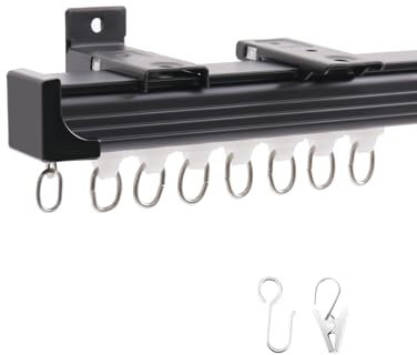 Ezcasch Riel de cortina de techo deslizante de aluminio de 4 metros, riel de cortina de techo y accesorios para divisor de habitaciones, ventanas, privacidad, color negro
