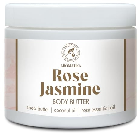 Beurre Corporel de Rose-Jasmin 300 ml - Beurre Corporel Crème au Beurre de Karité - Huile d'Amande & de Coco - Huile Essentielle de Rose - Hydratant Corps - Soin de la Peau - Body Butter