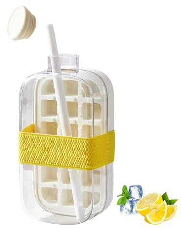 2 in 1 Silikon Eiswürfelform mit Decke und Strohhalme,18 Stück Eiswürfe und BPA Frei Quadratische Eiswürfelschalen Einfach Herauszunehmen,Eiswürfelbehälter Ice Cube Tray für Cocktails Whisky (01)
