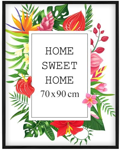 MG Design Cornice 70x90 cm - colore Nero, in legno, con vetro acrilico - da appendere in verticale o in orizzontale, senza sfondo, per foto, poster, puzzle