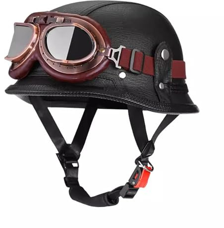 VVPEC Demi Jet Caschi Moto Pelle Casco Moto Mezzo con Occhiali,Aperto Casco per Moto ECEDOT Omologato Portatile Jet Casco Scodella per Uomo Donna Casco Moto Scooter Touring Casco(10,M=57~58cm)
