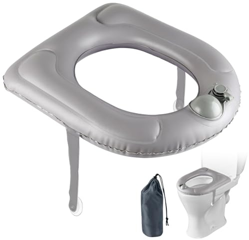 Umllpet Aufblasbares Toilettensitzkissen mit Saugnapf, Aufblasbares Sitzkissen Orthopädisch, Grau Aufblasbares Sitzkissen, Toilettensitzerhöhung Sitzring für Erwachsene, Senioren, Behinderte