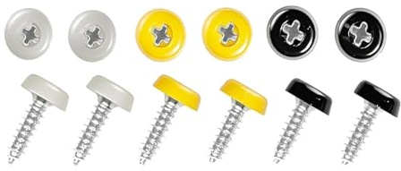 12 Pcs Number Plate Oversized Screws,Multicolor Plastic Top Car Number Plate Screws Mix Replacement for Car Registration Plates and License Plates (Whit, Black, Yellow)