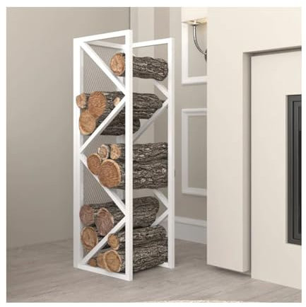 HBOOMOEM Portalegna Da Esterno In Metallo，Capacità Esterni Scaffale Porta-Legna，Interno Esterno Per Legna Portalegna，Scaffale Porta-Legna Per Interni/Esterni.(White)