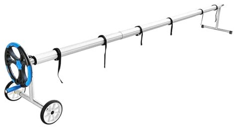 Pool Cover Reel Telescopic Aluminum Solar Cover Reel with Wheels and Hand Crank Pool Solar Blanket Roller for Inground Swimming Pools Stainless Steel Bracket
