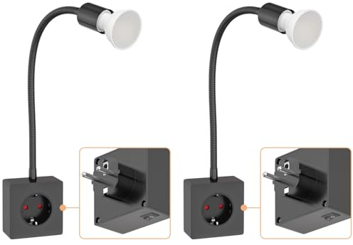 ledscom.de 2 pz. zoccolo LESCH lampada da lettura, cromo/nero incl. lampada GU10 LED 5,8W, 500lm, dimmer a 3 fasi, bianco caldo