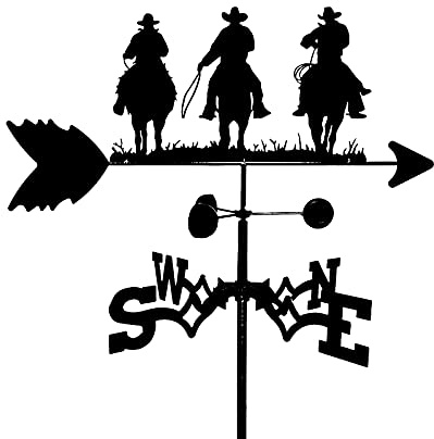 Veleta de Acero Inoxidable Duradera, con diseño de Tres Vaqueros, Ideal para Montar a Caballo, Ideal para escenas de Granja y jardín, Color Negro Satinado.